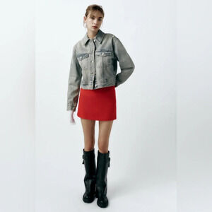 Zara Burnt Orange Ribbed Mini Skirt Size S NWT